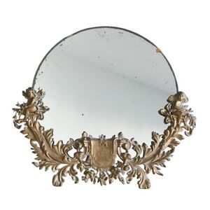 Vintage French Gilded Brass Cherub Table Vanity Mirror