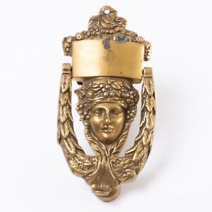 Antique Victorian Brass Door Knocker Greek God Face 8 Tall Dionysus Bacchus