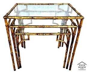 Vintage Nesting Tables Gilded Faux Bamboo Set Of 3