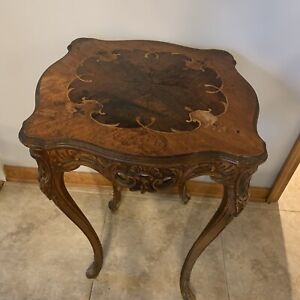 Antique French Louis Xv Style Solid Wood With Inlay Need Refurb