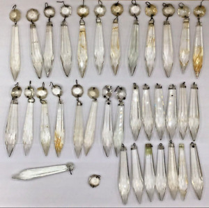 20 Antique 4 Long Crystal Chandelier Prisms 15 Parts Pieces Faceted Spears