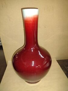 Antique Chinese Oxblood Vase 19 Sang De Bouef Red Hare S Fur Flamb Pottery