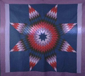 Antique Amish Lone Star Quilt No Fading 1900 1930 Handmade And Huge Evc