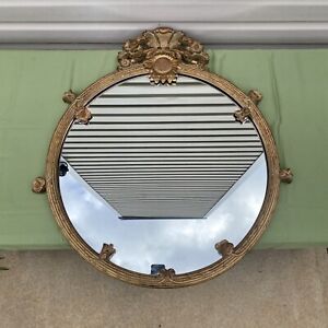 Vintage French Provincial Gold Round Wall Mantle Mirror 29 L X 34 5 H