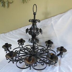 Antique Vintage Black Wrought Iron 8 Candle Candelabra Chandelier Oval Shape Wi