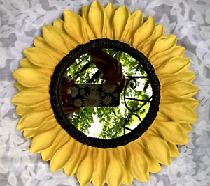 Vintage Sun Flower Round Gold Yellow Frame Mirror Ornate Wall Decor Tray 10 