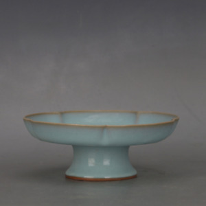 6 9 China Song Porcelain Ru Kiln Celeste Glaze Gilding Carving Character Compote
