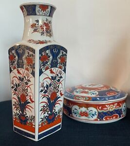 Imari Ware Japan Paint Flower Vase And Bowl With Lid Japanese Original Art Mark