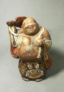 Hotei Budai God Kutani Pottery Statue 7 Inch Meiji Japan Antique Figurine Figure