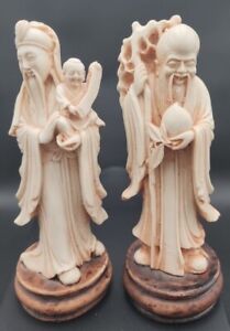 Chinese Resin Soapstone Immortal Scholar Figures Qing Marked 