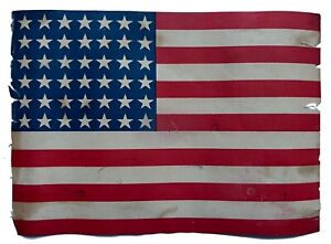 Rare Cir 1890 Antique 42 Star Paper American Parade Flag Folk Art Primitive