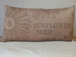 New Primitive Sunflower Seed Grain Sack Pillow Grungy Farmhouse Country Gift
