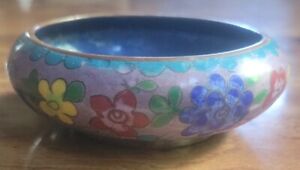 Vintage Chinese Cloisonne Bowl Dish Floral Art Home Decorative Round Shape