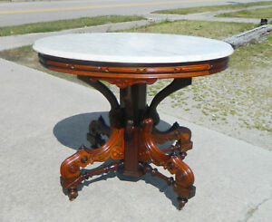 Walnut Oval Victorian Marble Top Table
