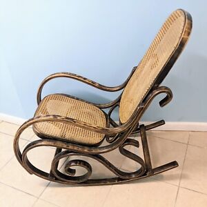 Vintage Mid Century Modern Oak Cane Bentwood Rocking Chair Rocker Thonet Style