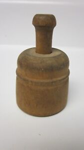 Antique Primitive Round Wooden Butter Press With Acorn Pattern