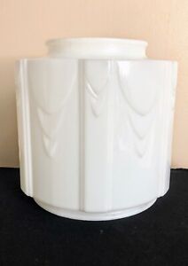 Rare Antique Art Deco Hanging Chandelier Cylinder Light Lamp Shade White Glass