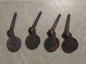 4 Vintage Antique Furniture Casters Wheels Four Steel And Wood