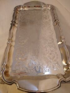 Vintage Oneida Silverplated Handled Ornate Baroque Butlers Tray 18 5 X 9 