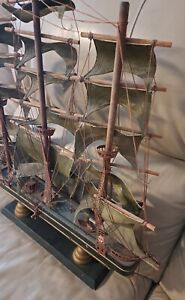 Old Vintage Model Sailing Ship The Red Jacket 23 Tall Wooden W Canvas Sails