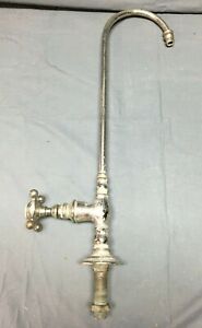 One Antique Single Nickel Brass Porcelain Gooseneck Old Vtg Sink Faucet 616 22b
