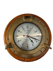 Bell Clock Company Ships Clock Usa Vintage Oak Brass Nautical 14 