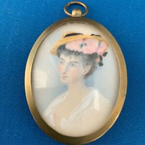 Antique Miniature Portrait Fine Art Of Pretty Lady In Oval Frame C1890