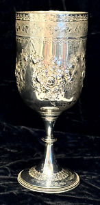 Victorian Sterling Silver 1878 Large 8 1 4 Goblet Repousse Roses G Unite Birm 