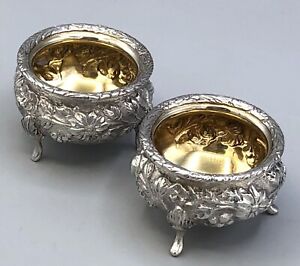 Antique Sterling Footed Silver Salt Cellars By The Loring Andrews Co Usa