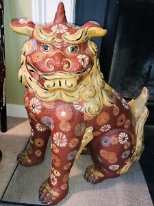 Vintage Kutani Horned Foo Dog Statue 22 Figure Wwii Era