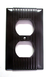 Uniline Arrow H H Ribbed Lines Brown Bakelite Duplex Outlet Wall Plate Cover Mcm