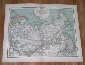 1907 Original Antique Map Of Siberia Russia Mongolia China Japan