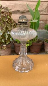 19th C Antique Handmade Cut Glass Crystal Lamp Decorative Lightning Oil Lamp