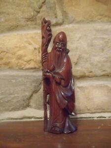 China Rosewood All One Piece Old Hand Carved Shou Lao Statue Sculpture 8 Tall