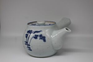 Chinese Porcelain Side Handled Tea Pot White With Blue Painting Signed