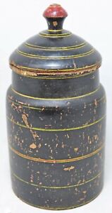 Antique Wooden Large Grains Pot With Lid Original Old Hand Carved Lacquer Paint