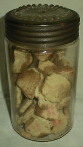 Antique C 1950 Early Valentines Day Heart Love Saying Cookies In Glass Jar Tuvi