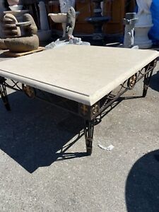Art Deco Coffee Table With Wrought Iron Base