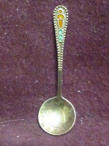 Vintage Soviet Russian 875 Gilded Enameled Silver Salt Spoon 2 3 Grams