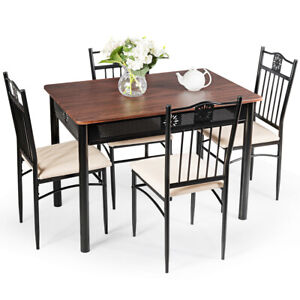 Costway 5 Pcs Dining Set Metal Table 4 Chairs Kitchen Breakfast Furniture