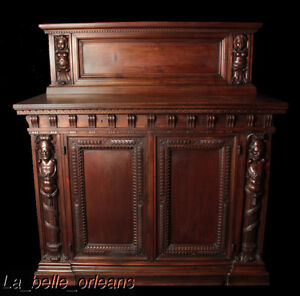 Superb Walnut Carved Figural Cabinet With Hutch Wow 
