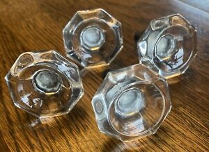 4 Vintage Antique Glass 8 Sided Pulls Drawer Cabinet Knobs Scooped Top 1 7 8 