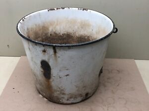 Vintage Enamel Ware Bucket Tin Rusty Metal Farmhouse Decor Pail