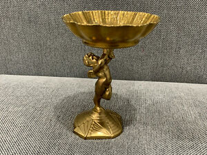 Antique Art Deco Ac Rehberger Chicago Cherub Compote Gold Floral Porcelain Bowl