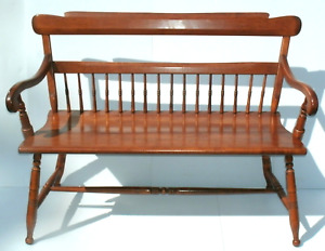 Vintage Colonial Spindle Back Maple Deacons Bench
