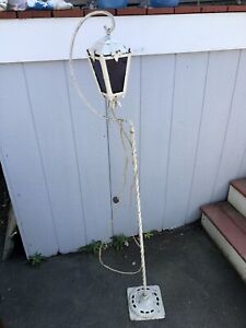 Antique Cast Wrought Iron Floor Lamp Hanging 4 Panel Stained Glass Lantern