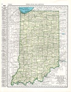 1945 Vintage Indiana State Map Atlas Map Of Indiana Gallery Wall Decor 1198