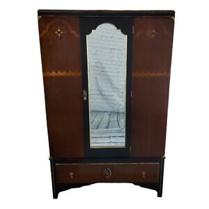 Antique Art Deco Wardrobe Cabinet Armoire Storage Beveled Mirror English Oak