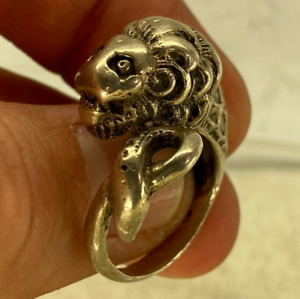 Ancient Greek Reproduction Solid Silver Lion Snake Ring Uk Size L 1 2