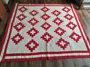 Beautiful Old Antique Red And White Hand Stitched Country Quilt Aafa
